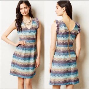Anthropologie Tabitha Blue and Cream Knit Mini Dress Size 6